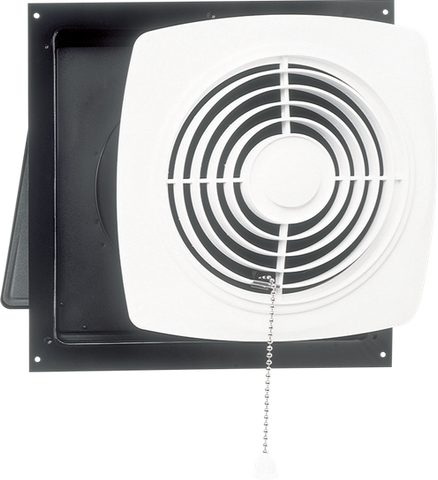 Broan-Nutone 506 10", Chain-Operated Wall Fan, White Square Plastic Grille, 470 CFM.