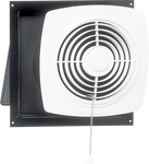 Broan-Nutone 507 8", Chain-Operated Wall Fan, White Square Plastic Grille, 250 CFM.